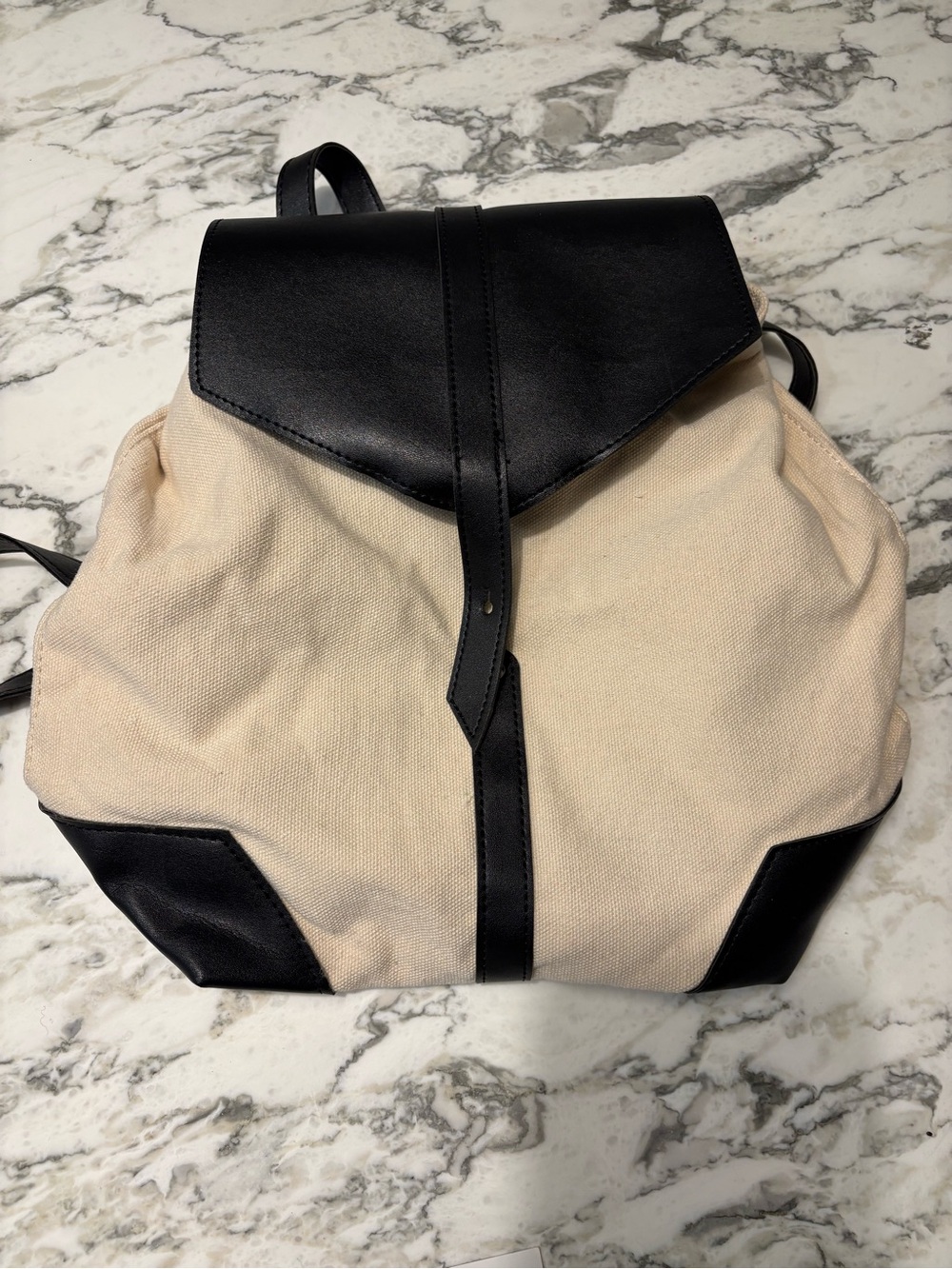 Deux Lux Beige Canvas Backpack with Black Faux Leather Accents